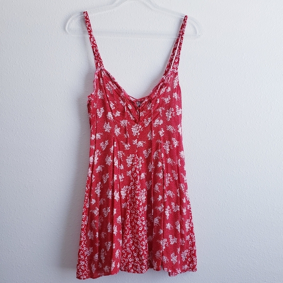Free People Dont Dare Red Mixed Floral Mini Dress - Picture 2 of 8
